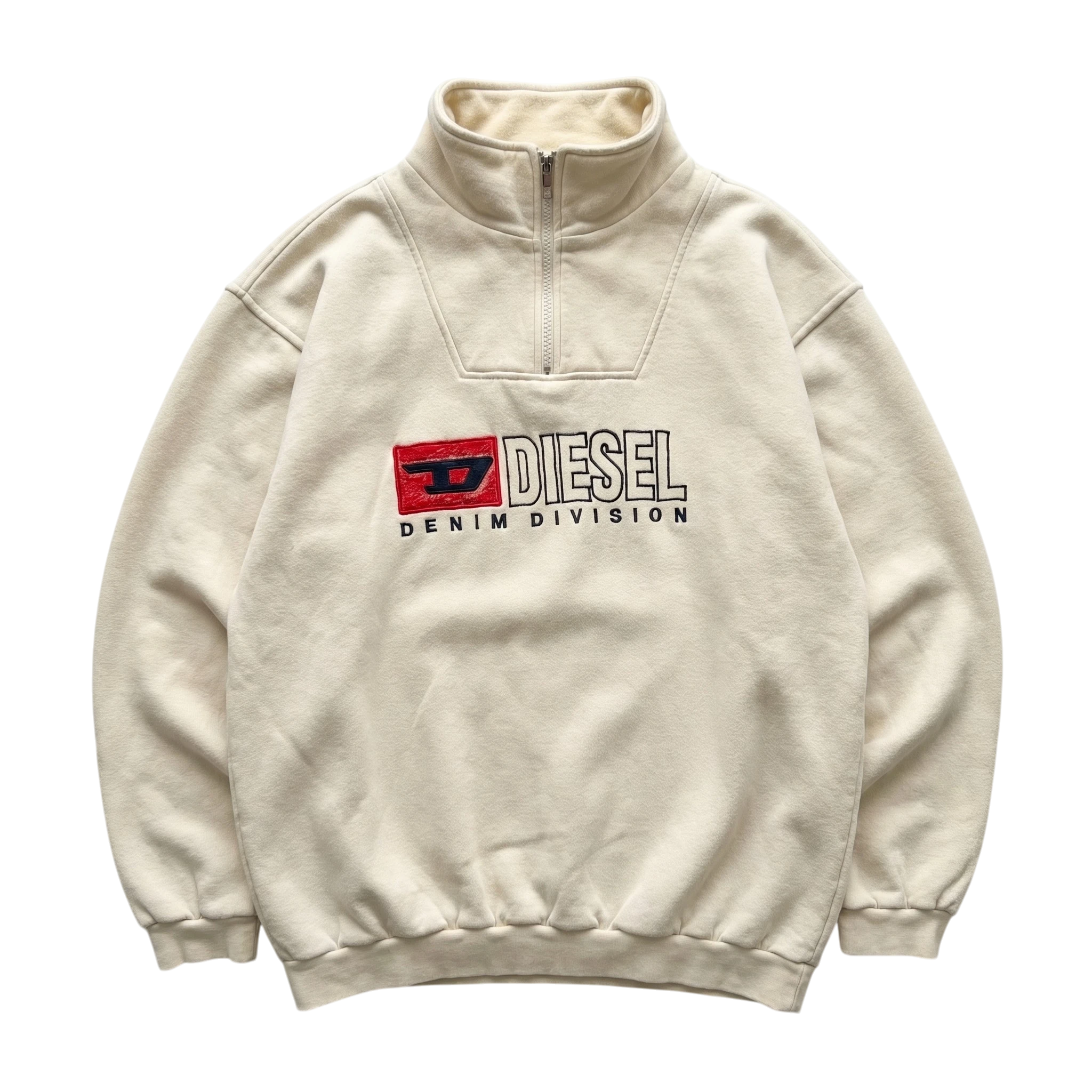 Diesel Bluza Half ZIP Retro Kremowa XL Vintage Streetwear - widok ogólny przód vintage