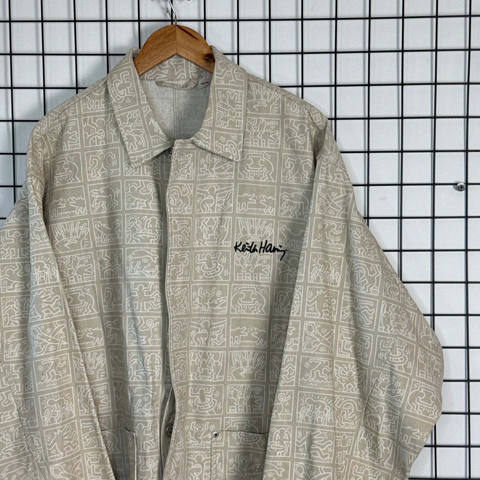 Keith Haring Kurtka Overshirt Beżowa M Vintage Streetwear - zdjęcie 4