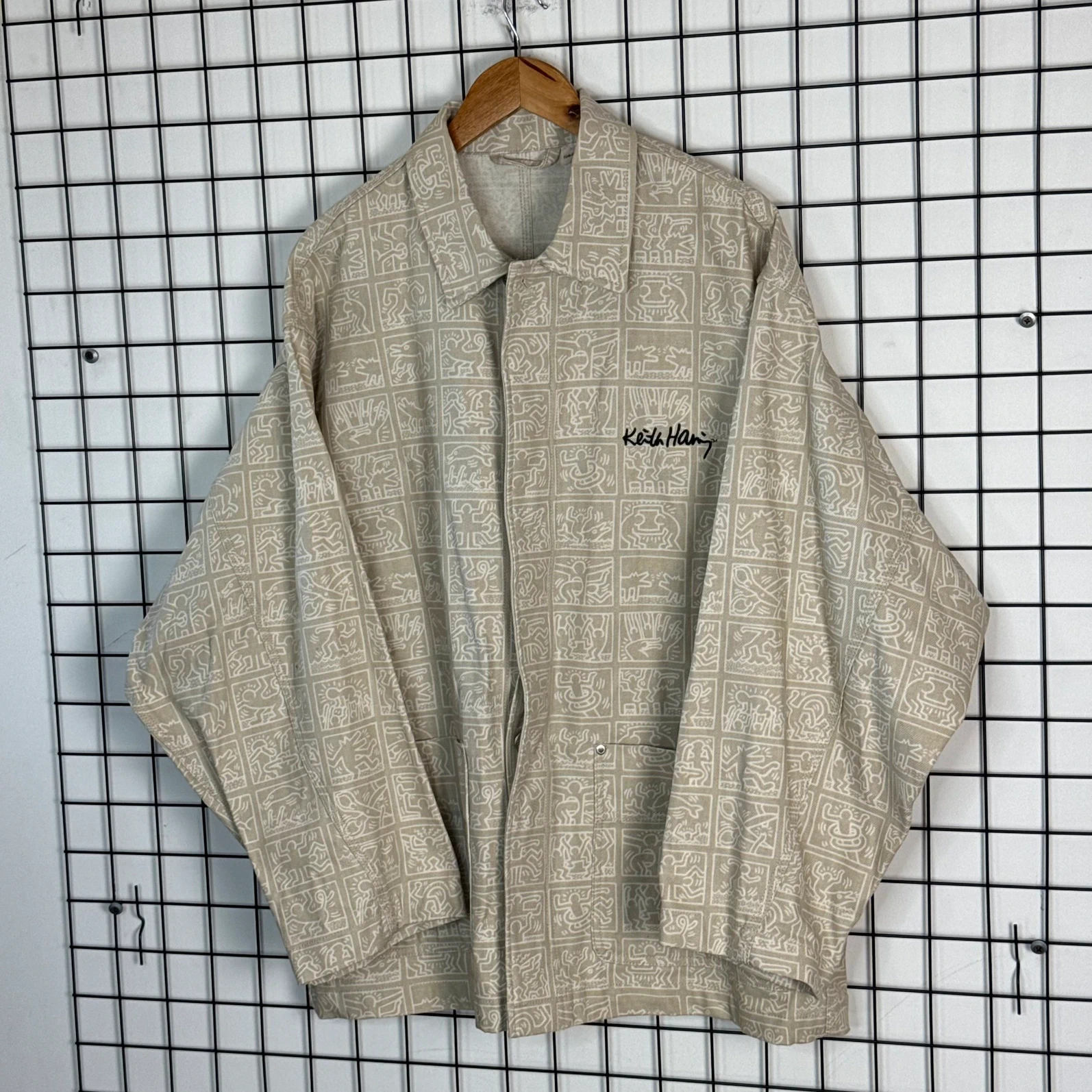 Keith Haring Kurtka Overshirt Beżowa M Vintage Streetwear - zdjęcie 5