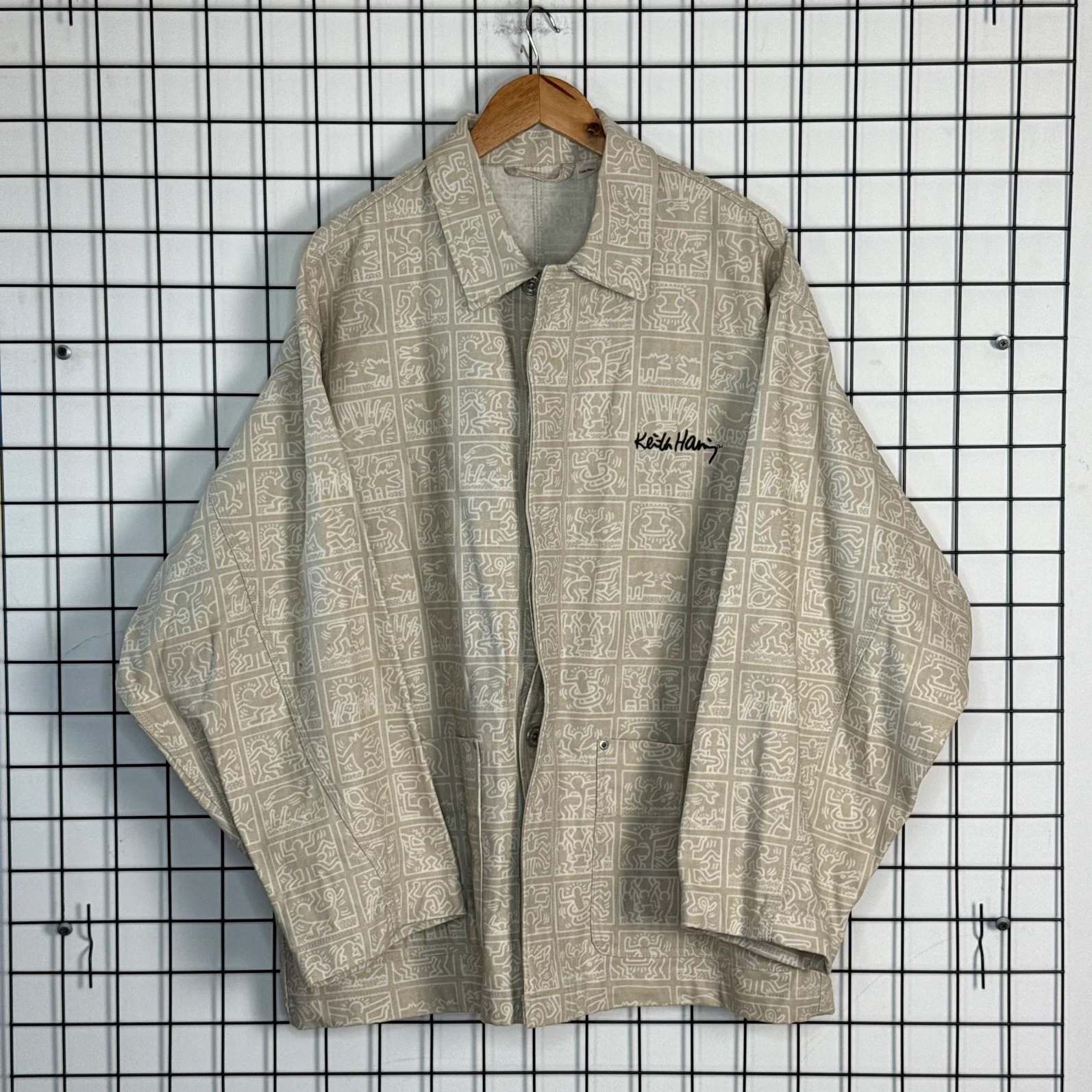 Keith Haring Kurtka Overshirt Beżowa M Vintage Streetwear - zdjęcie 2