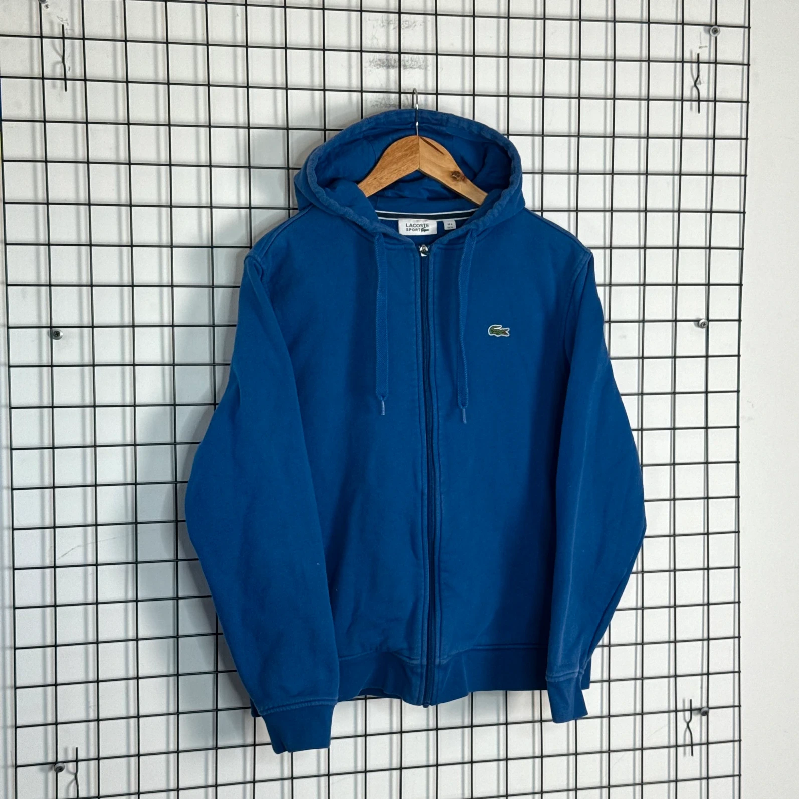 Lacoste Bluza z Kapturem Zapinana Niebieska L Vintage Retro - zdjęcie 4