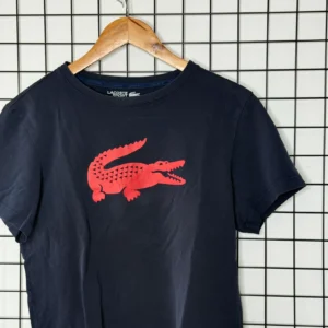 Lacoste T-shirt Niebieski z Logo M Vintage Streetwear Czarny - zdjęcie 4