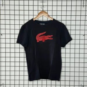 Lacoste T-shirt Niebieski z Logo M Vintage Streetwear Czarny - zdjęcie 2