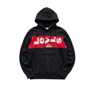 Levi's Bluza Hoodie Czarna z Haftem M Vintage Streetwear - widok ogólny przód vintage