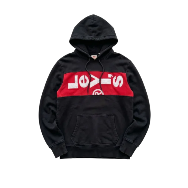 Levi's Bluza Hoodie Czarna z Haftem M Vintage Streetwear - widok ogólny przód vintage