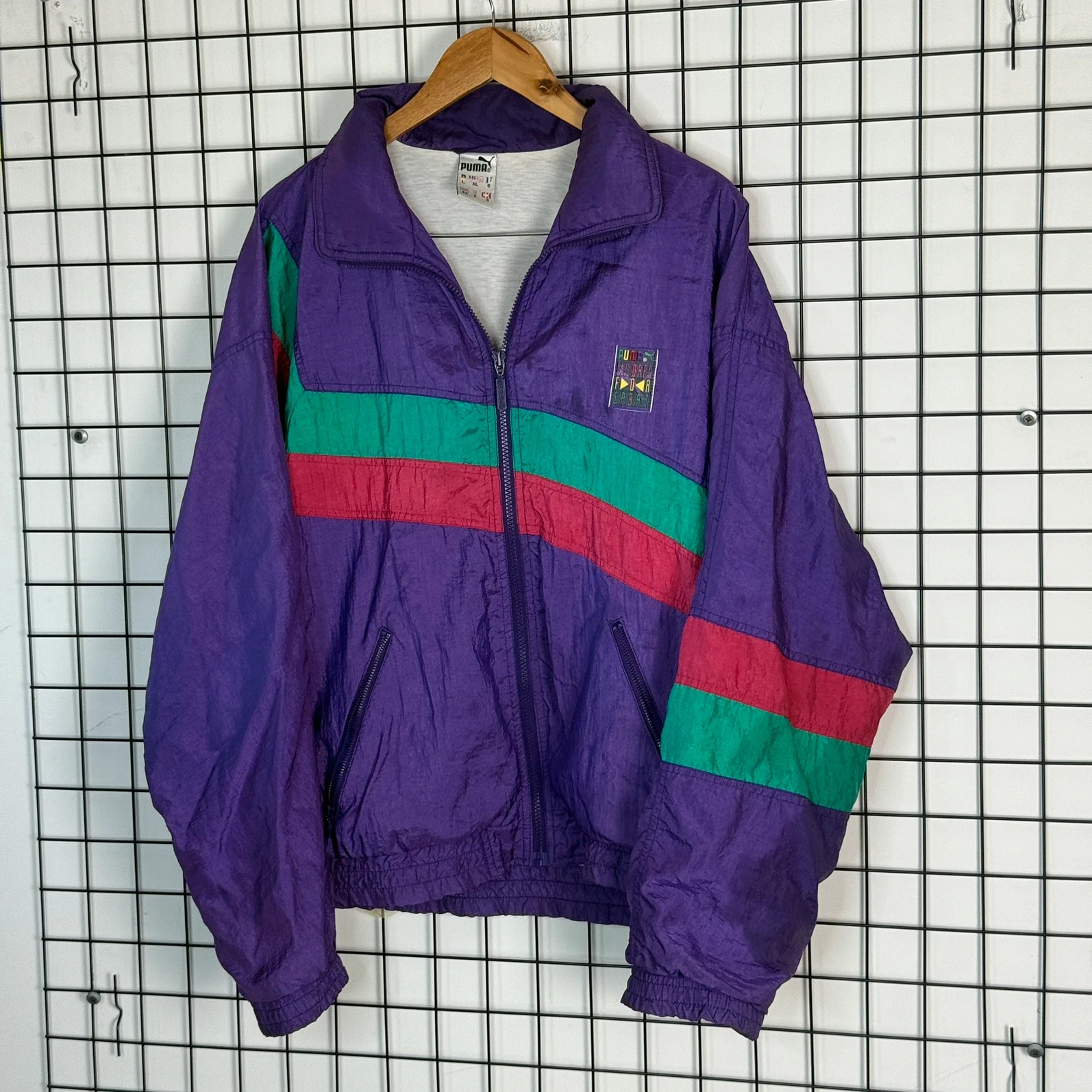 Puma Kurtka Ortalionowa Szelest Fioletowa L Vintage - zdjęcie 3