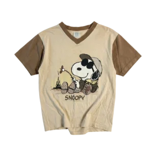 Snoopy Koszulka Peanuts Beżowa M Vintage Retro Streetwear - widok ogólny przód vintage