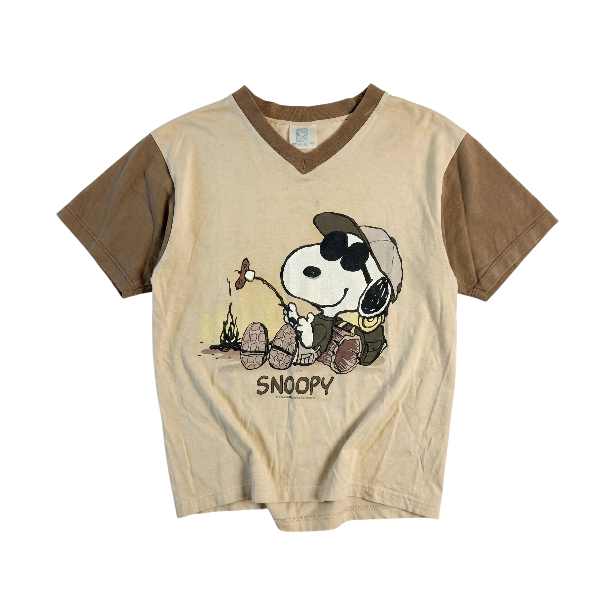 Snoopy Koszulka Peanuts Beżowa M Vintage Retro Streetwear - widok ogólny przód vintage