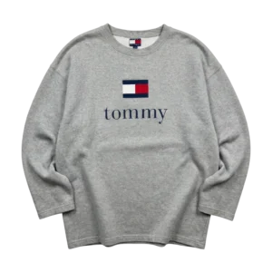 Tommy Hilfiger Bluza Szara z Nadrukiem XL Vintage Streetwear - widok ogólny przód vintage