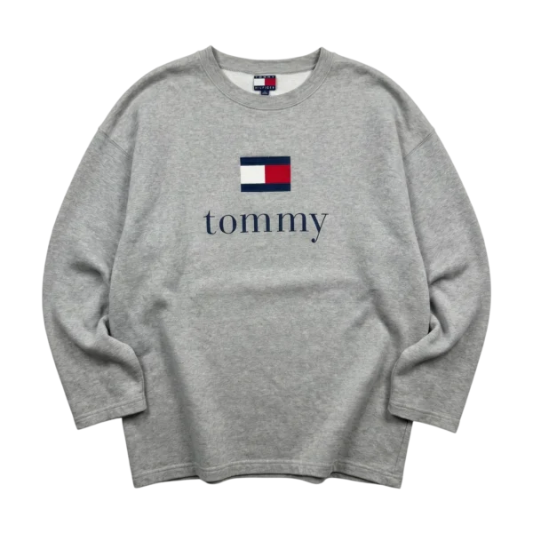 Tommy Hilfiger Bluza Szara z Nadrukiem XL Vintage Streetwear - widok ogólny przód vintage