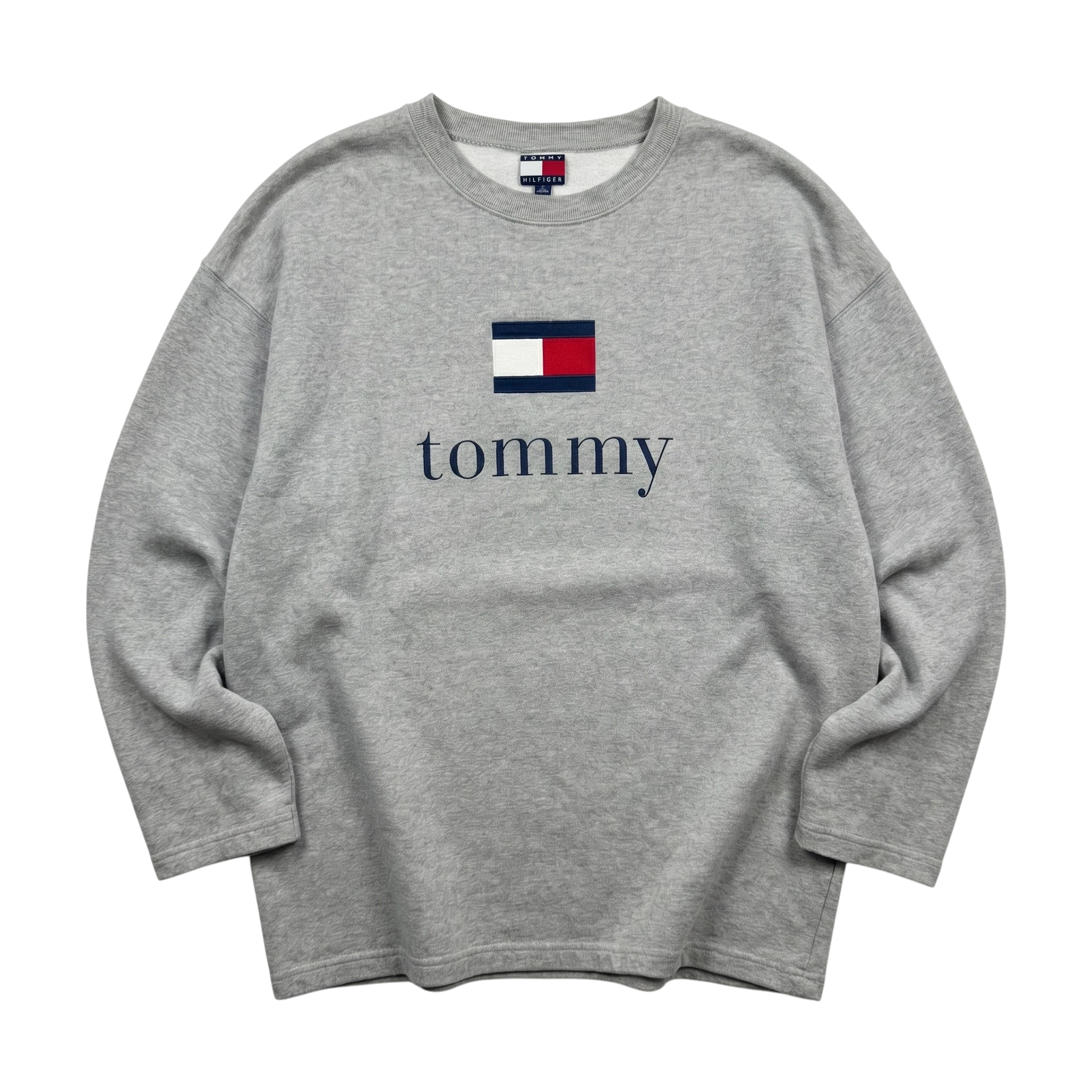 Tommy Hilfiger Bluza Szara z Nadrukiem XL Vintage Streetwear - widok ogólny przód vintage